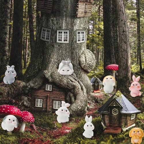 Exasinine Mini Rabbit Figurines - 24Pcs Resin Bunny Ornaments for Fairy Garden Décor