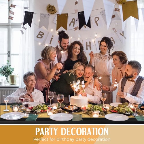 Breling 24-Pack Black and Gold Disposable Tablecloths & Satin Runners - 54" x 108" & 12" x 108" for Events