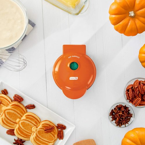 DASH Mini Waffle Maker - Easy to Clean Non-Stick Surfaces | 4-Inch Orange Pumpkin Design (Pack of 5)
