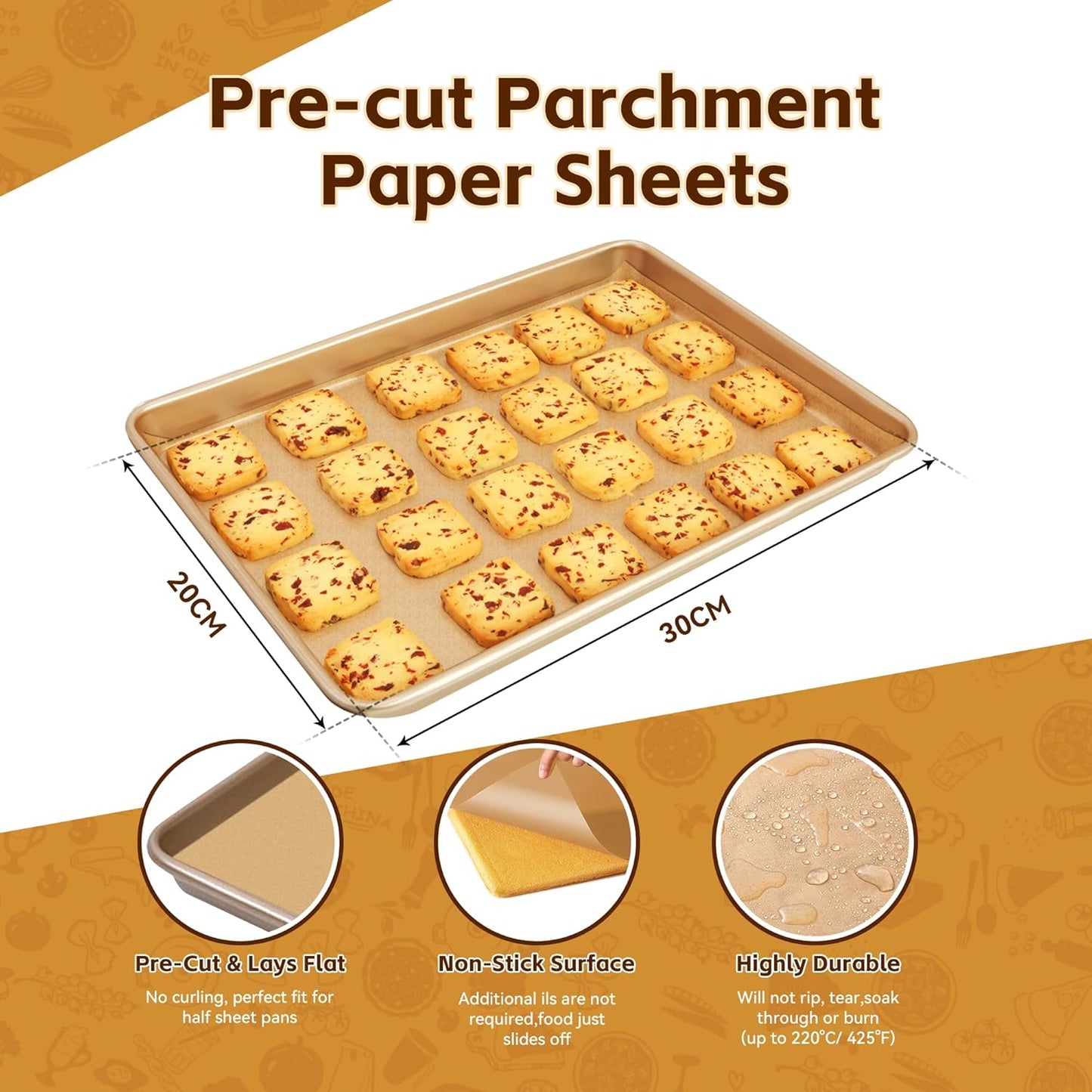 Skiennix Unbleached Parchment Paper Baking Sheets - 100 Precut Non-Stick Sheets | 8x12 Inch for Baking & Cooking