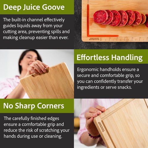JINGNING Wooden Cutting Board Set of 3 - Anti-Cut Chopping Boards with Ruler | Small, Medium, Large