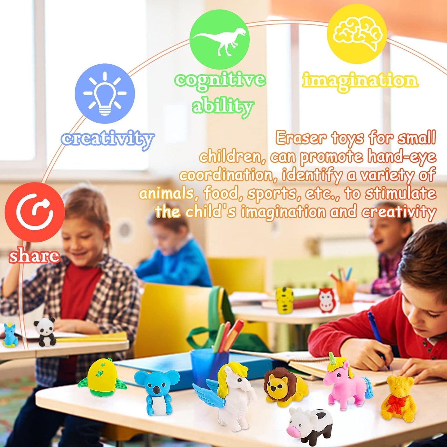 URSKYTOUS 60Pcs Animal Erasers - Fun Desk Pets for Kids | Perfect Classroom Prizes & Party Favors