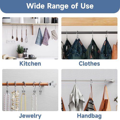 Titanker Shower Curtain Hooks Rings, Rust-Resistant Metal Double Glide Shower Hooks for Bathroom Shower Rods Curtains, Set of 12 Hooks - Chrome