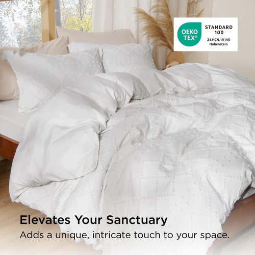 Bedsure Boho Duvet Cover Queen Size - White Breathable & Soft Boho Bedding, Machine Washable Comforter Cover for All Seasons, Includes 1 Duvet Cover 90"x90" with 2 Pillow Shams & Zipper Closure