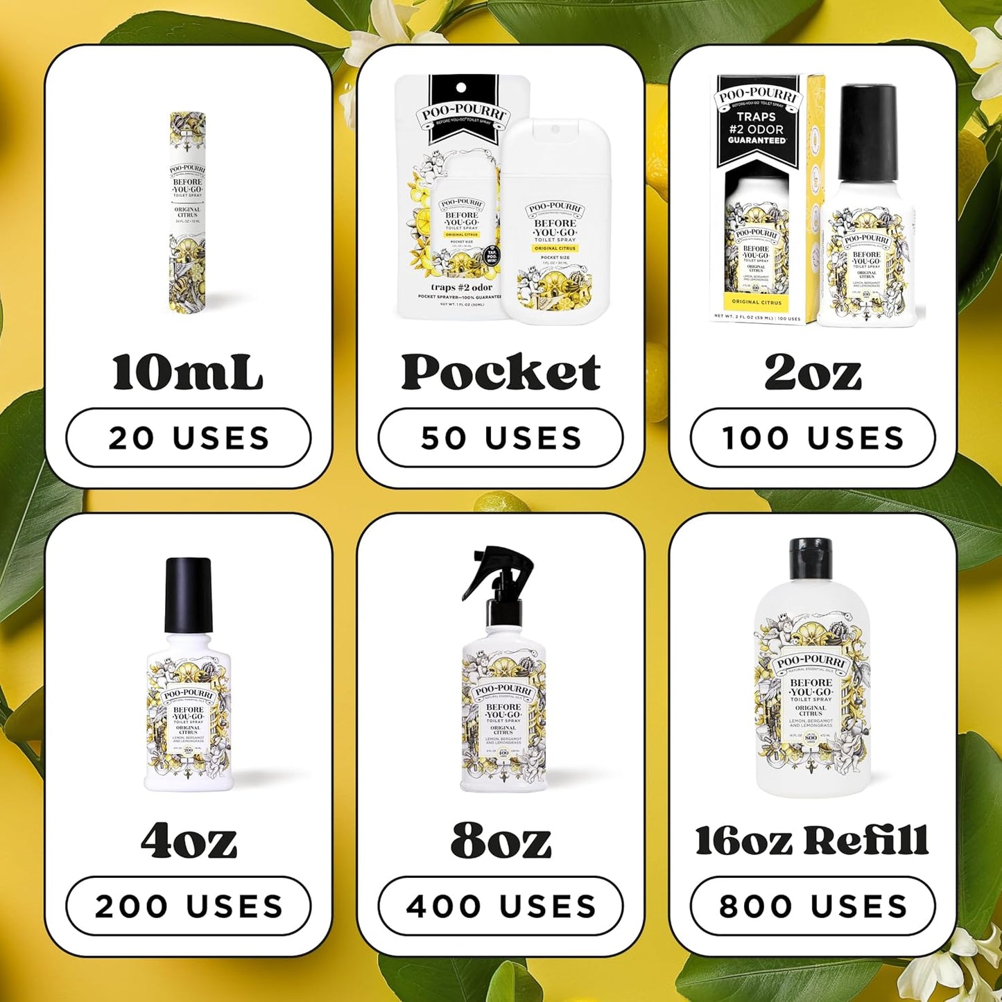 Poo-Pourri Toilet Spray Bundle - Original Citrus 2 Fl Oz & Travel Size 1 Fl Oz | Fresh Lemon & Bergamot Scent