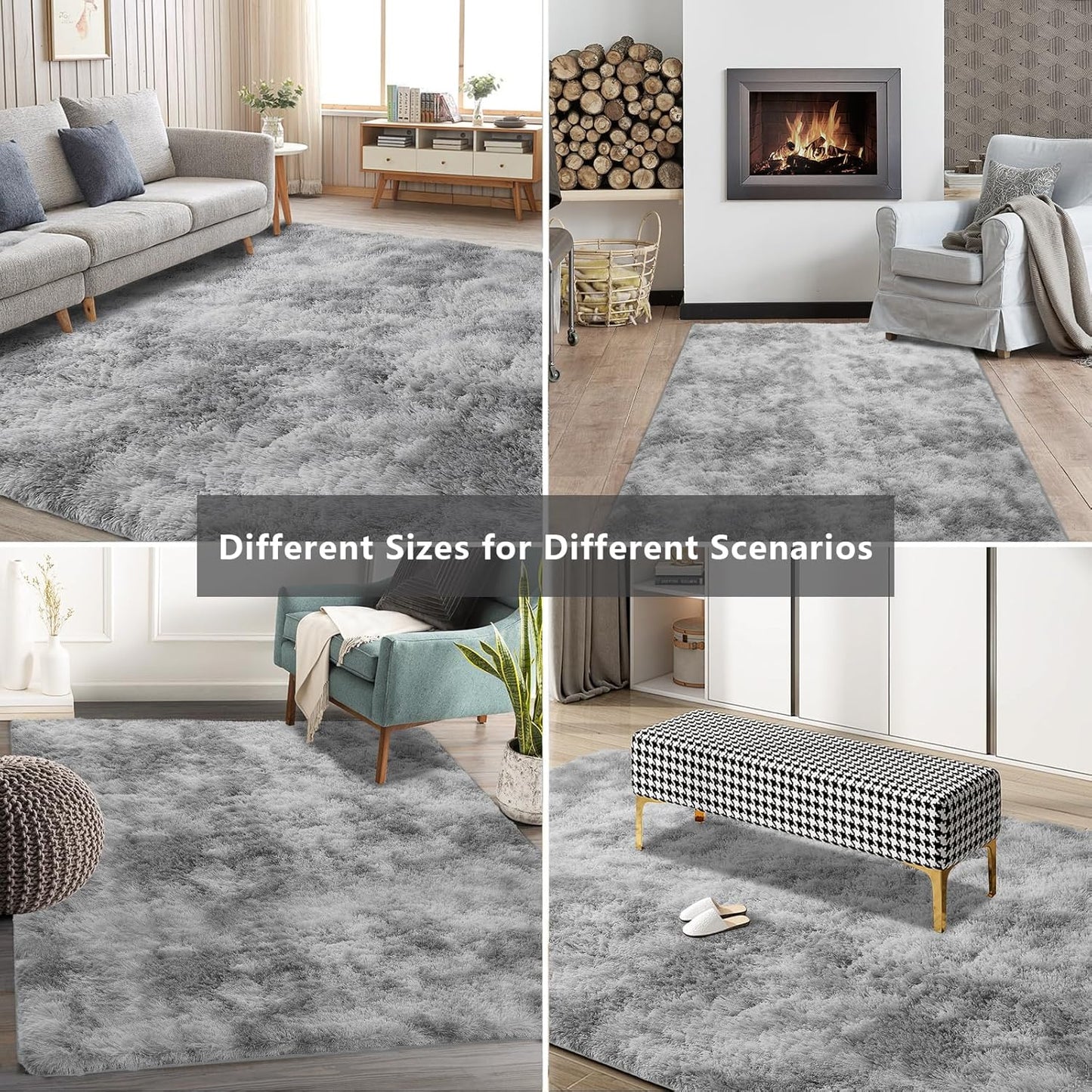 Skiennix Shag Area Rug - Ultra Soft Fluffy Carpet for Bedroom & Living Room | 4x6 Tie-Dye Grey