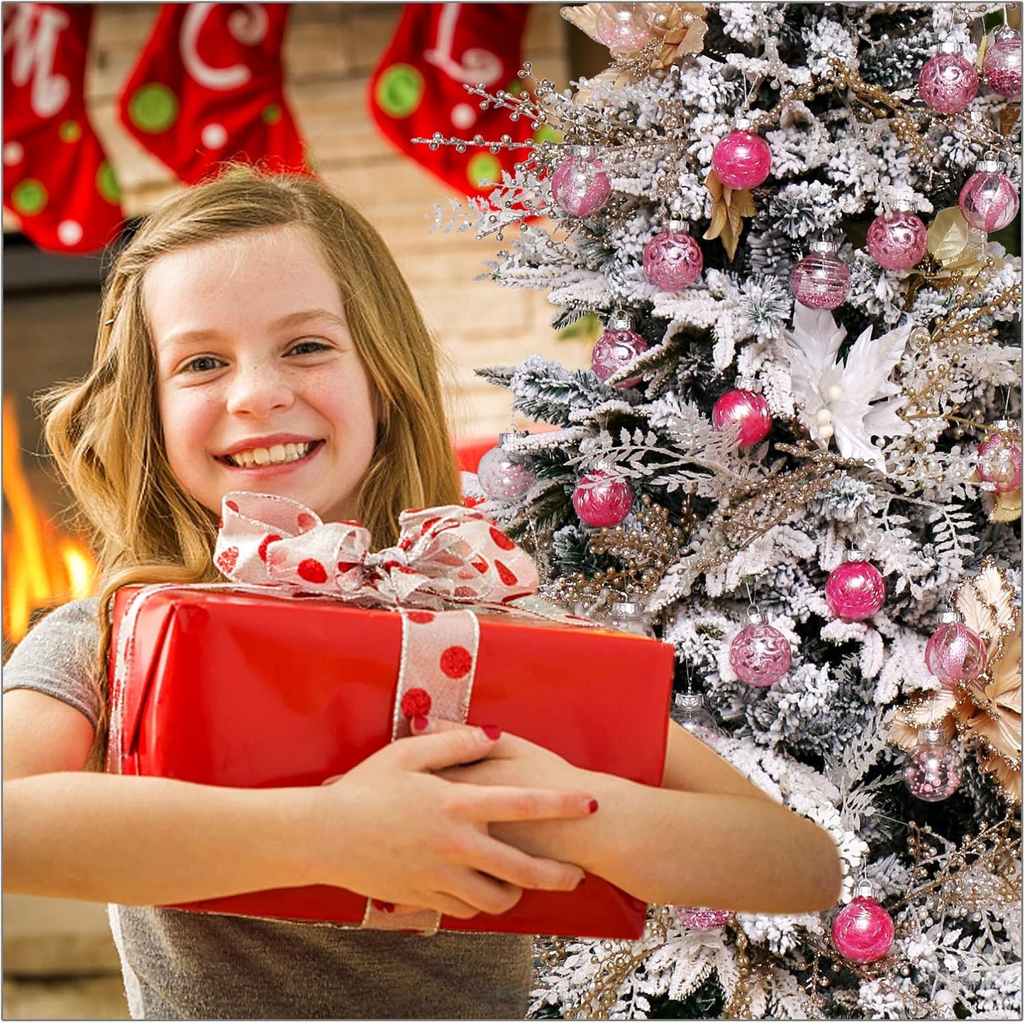 Skiennix Christmas Ornaments Set - 30pcs Clear Shatterproof Pink Baubles for Holiday Tree Decor