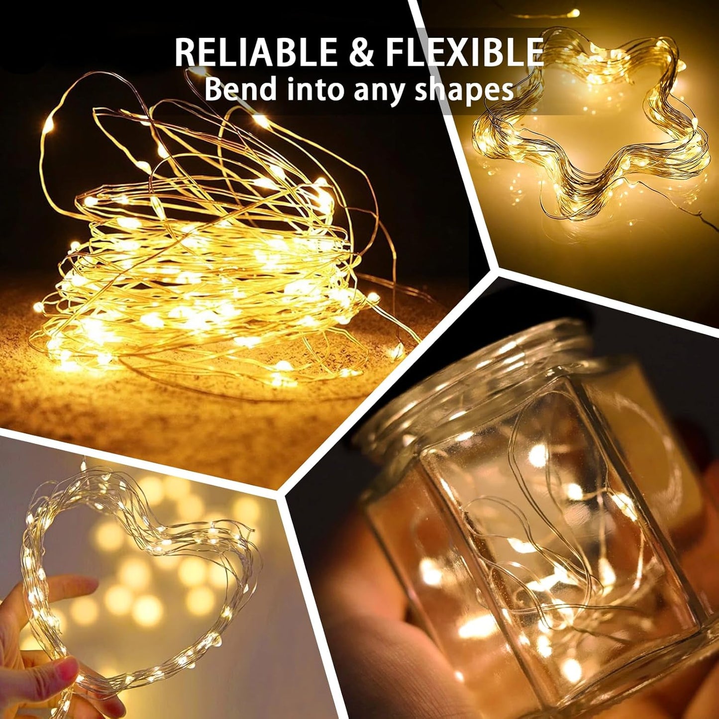 Skiennix 100 Pack Fairy Lights - 7Ft 20 LED Twinkle String Lights | Battery Operated & Waterproof for Weddings, Parties, & Home Decor - Warm White