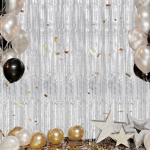 DECOCKRAT Foil Fringe Backdrop - Shiny Silver Tinsel Curtains for Party Decor | 3 Pack, 3.3x8.2 FT