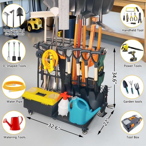 Garden Tool Organizer - Heavy-Duty Storage with Wheels | Large Holder for Lawn, Yard, Shed & Garage