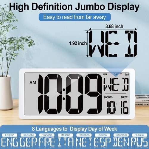 GEELION 18.5" Extra Large Amotic Digital Wall Clock Battery Operated Alarm Clock with Day Date & Temperature Jumbo LCD Display Clock for Wall Bedroom Living Room Classroom Home Office