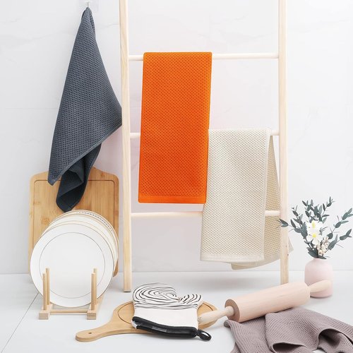 Homaxy 100% Cotton Kitchen Dish Towels - Ultra Soft, Absorbent & Quick Drying | 13 x 28 Inches, 4-Pack, Orange