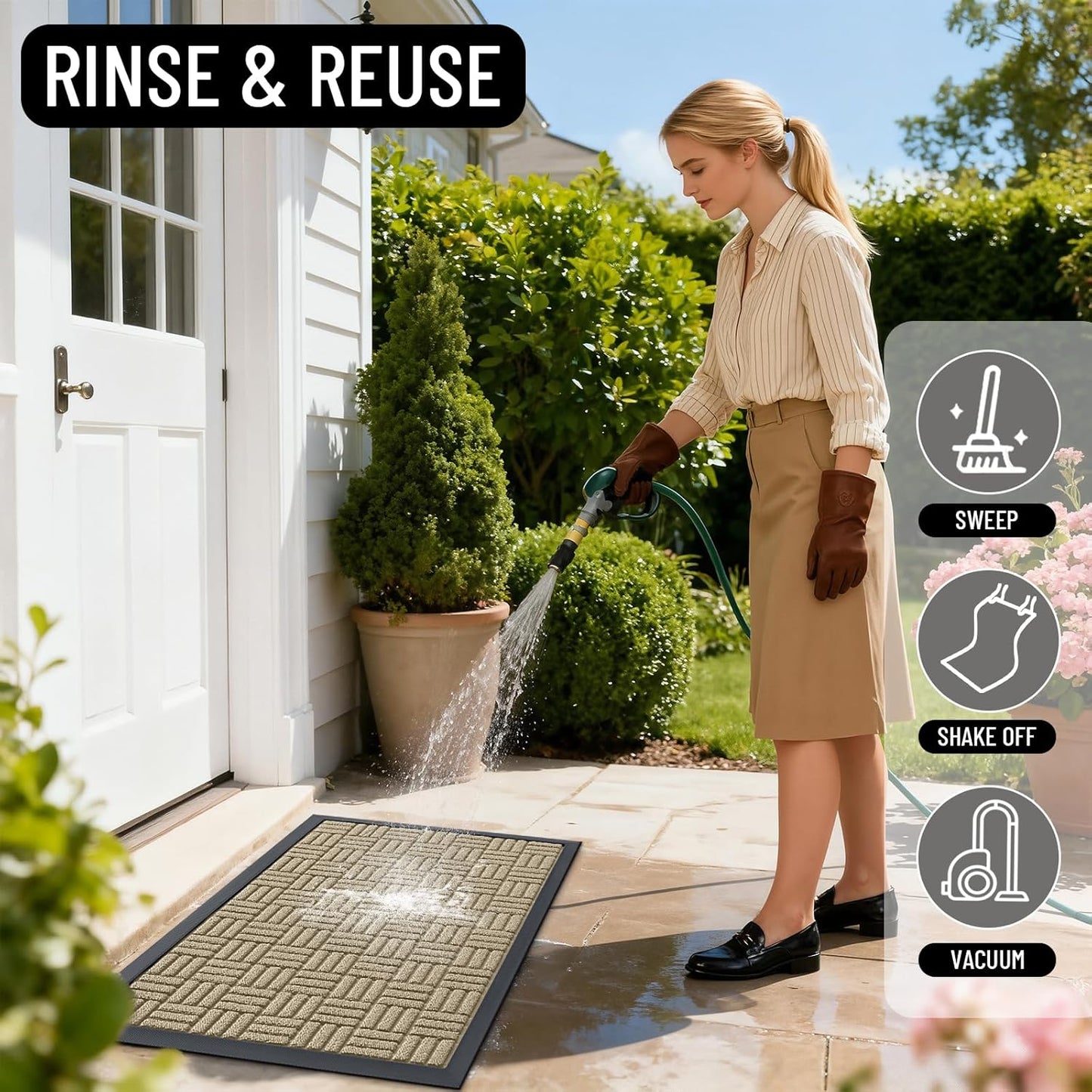 OLANLY Heavy Duty Front Door Mat - Absorbent Natural Rubber, Non-Slip, 29.5x17 Inches | Beige Indoor/Outdoor Doormat