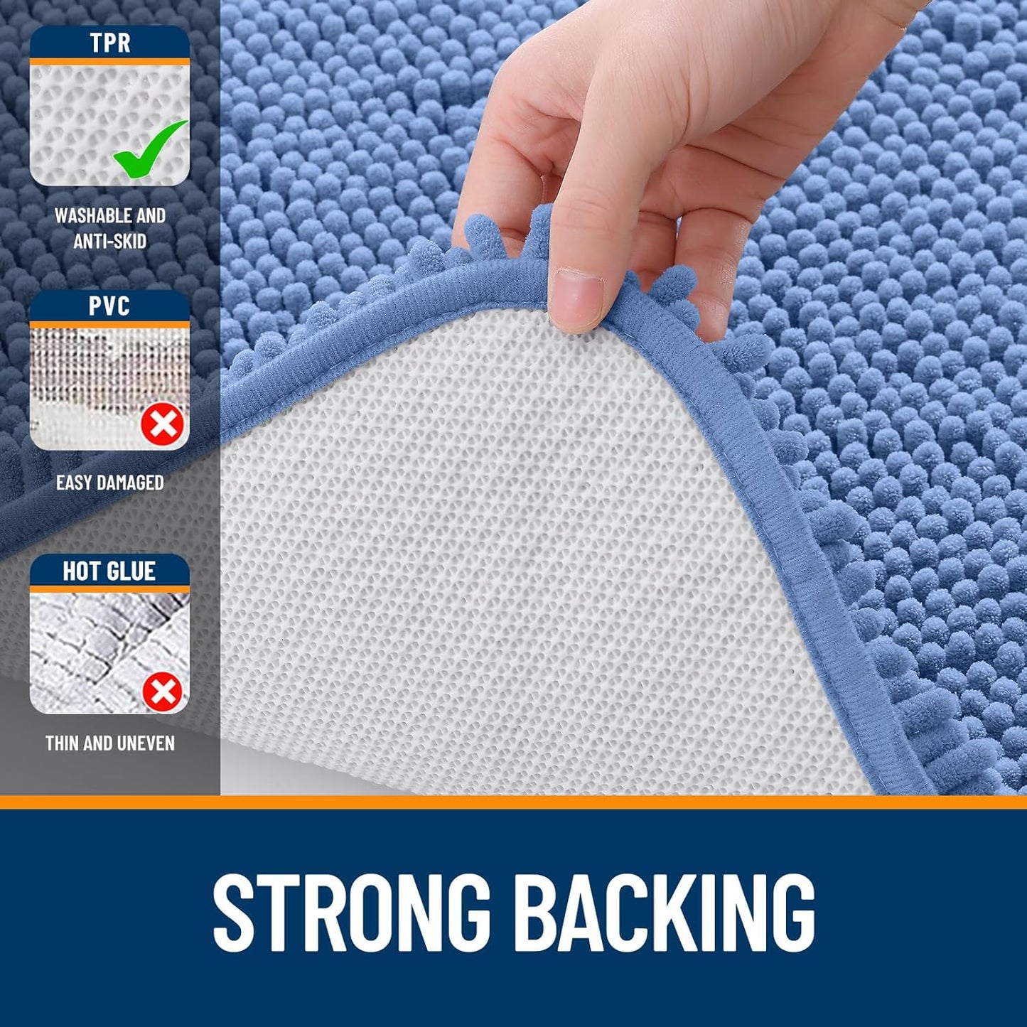 OLANLY Large Bath Rugs - Soft Absorbent Chenille with Quick Dry Rubber Backing | 40x32 Cornflower Blue