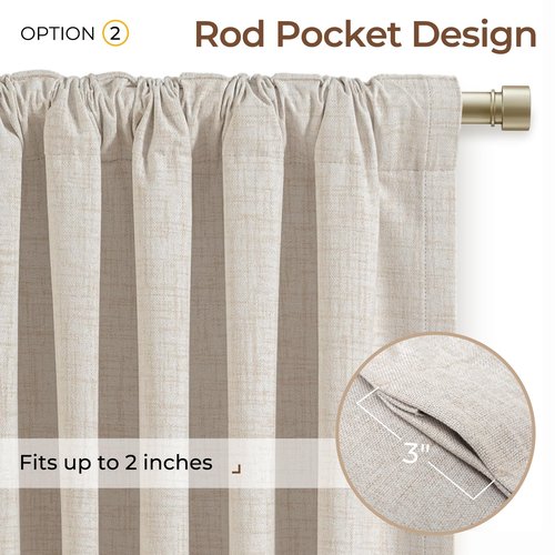 INOVADAY 100% Blackout Curtains 84 Inches Long 2 Panels Set, Back Tab/Rod Pocket Linen Blackout Curtains for Bedroom, Thermal Insulated Window Drapes - Cream, W50 X L84