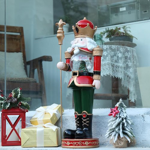 Bdor Large Luxury Nutcracker Soldier - 30 Inch Rotating Reindeer Snow Globe | Handcrafted Christmas Decoration