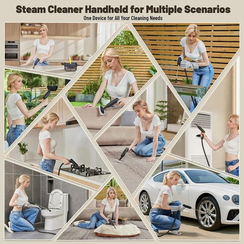 Gautye Steam Cleaner - Portable 3-Level Adjustable Handle | 15s Heat Up, 1.69 Quart Tank, 15 Accessories
