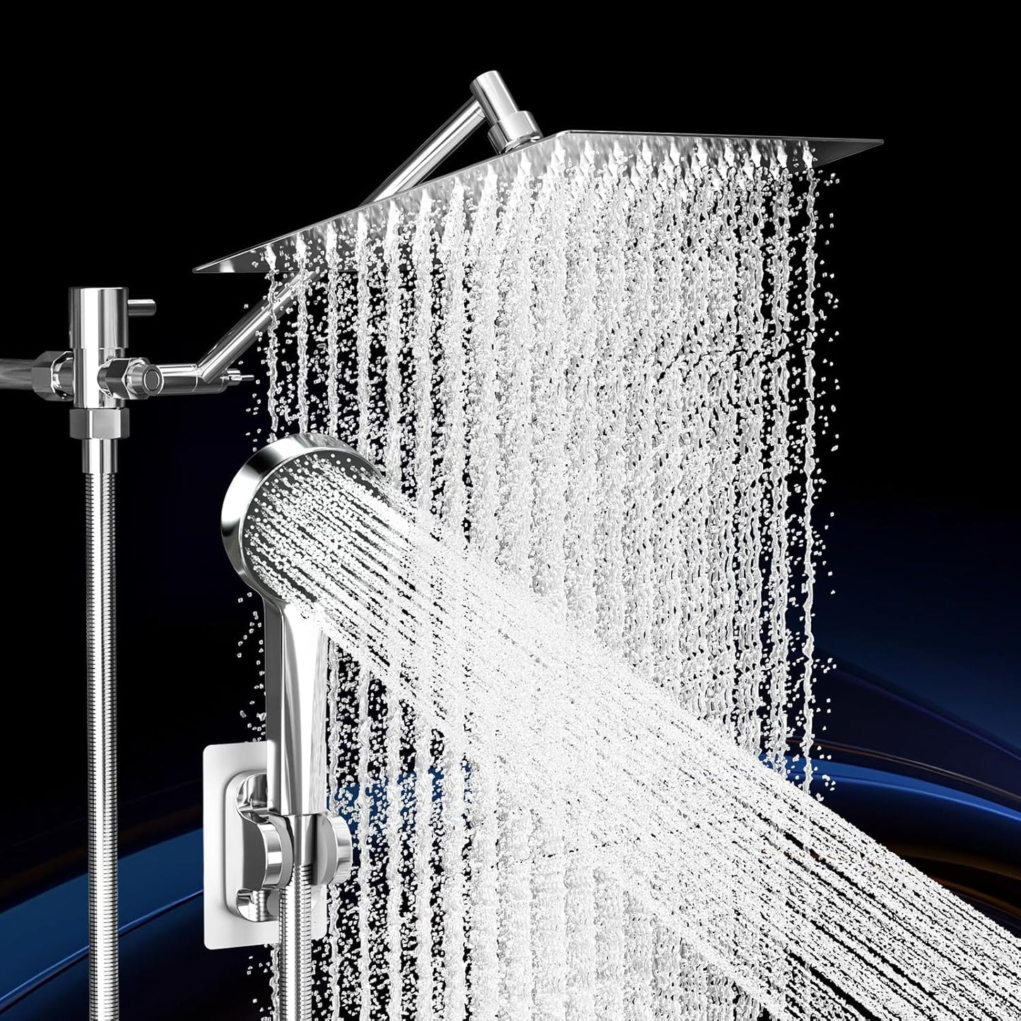 Regine Switzerland Rain Shower Head - 10 Inch High Pressure Dual Showerhead Set with Handheld Spray & Extension Arm | Silver