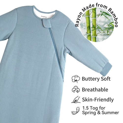BubblePanda Rayon Made from Bamboo Sleep Sack 12-18 Months Long Sleeve Sleep Sack 1.5 Tog Supersoft Winter Baby Wearable Blanket with 2-Way Zipper Unisex Sleeping Bag for Babies Toddler