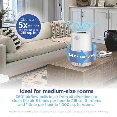 Clorox Turbo Air Purifiers for Home, True HEPA Filter, Quickly Cleans Medium Rooms Up to 1,000 Sq Ft, Reduces 99.9% of Mold, Viruses, Wildfire Smoke, Allergens, Pet Allergies, Dust, Whisper Quiet