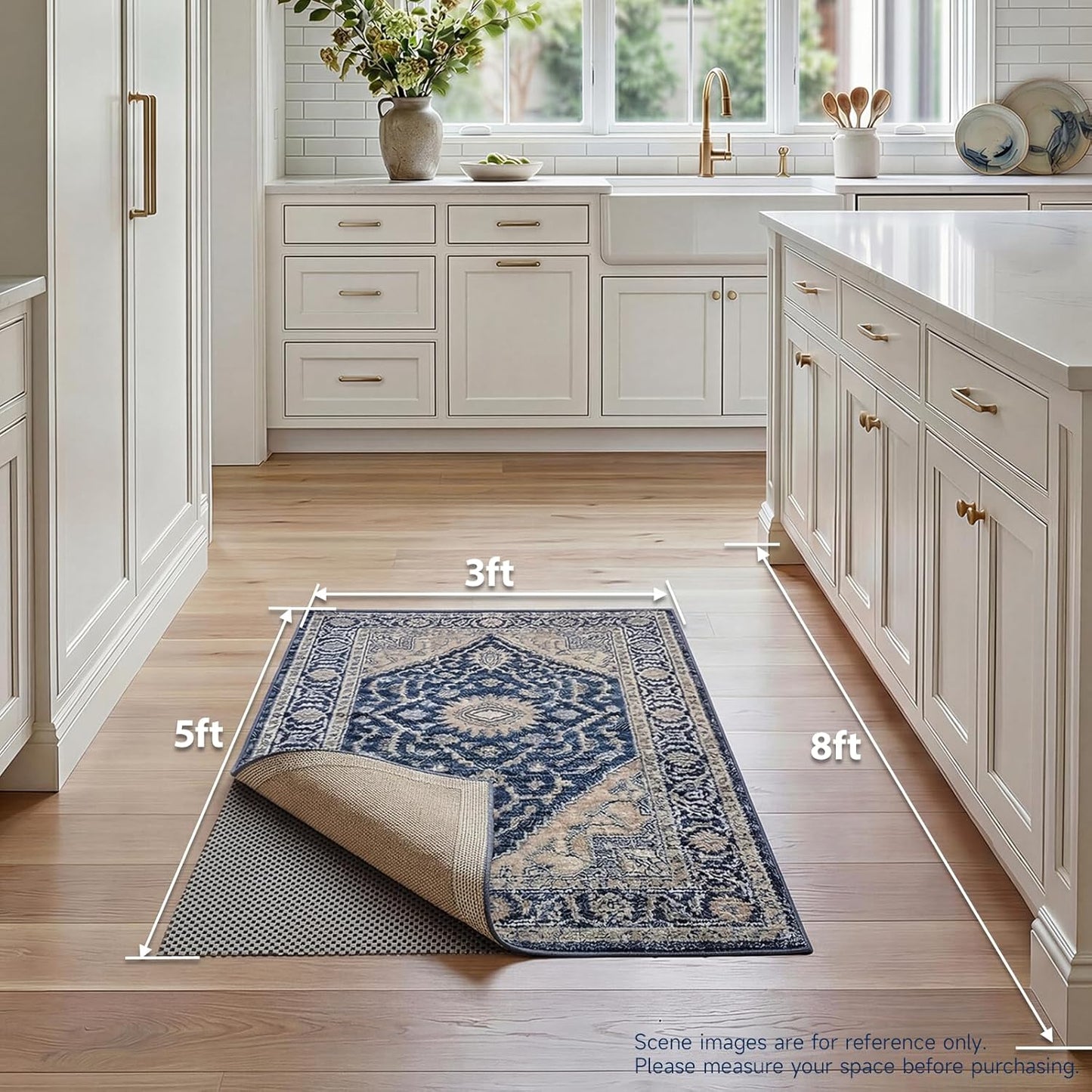 Veken Rug Pad Gripper - Non-Slip 3x5 Ft Thick Mat for Hardwood & Tile Floors - Dark Grey Anti-Skid Solution