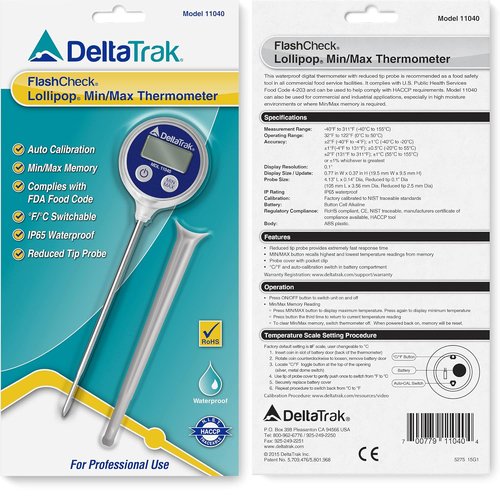 DeltaTrak 11040 Professional Digital Meat Thermometer - Waterproof for Kitchen, BBQ & Grill | Blue