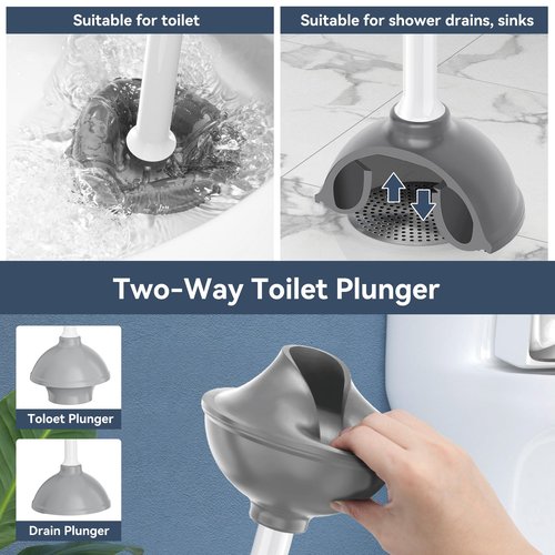 TRENTI Toilet Plunger with Holder, Plunger with Holder for 5.3-inch Toilet Drain, Plungers for Bathroom with Holder, Toilet Plunger Heavy Duty (1, White)