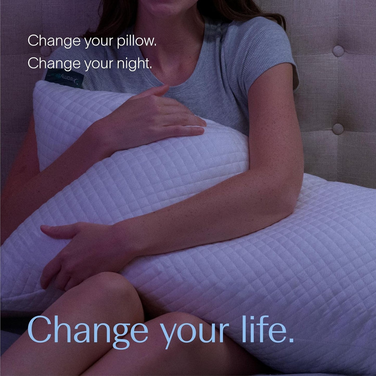 DreamyBlue Signature Pillow - Adjustable Loft Shredded Memory Foam for All Sleep Positions | Washable Bamboo Rayon Cover | CertiPUR-US Certified (Queen)