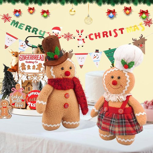 Gingerbread Plush Ornaments - 12.6 Inch Stuffed Animal Christmas Decor Gift for Kids | Set of 2