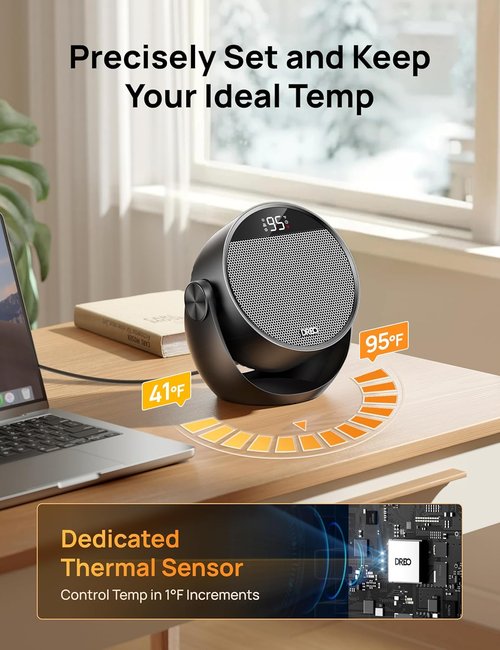 DREO 1500W Space Heater - Portable Electric Heater with Adjustable Tilt, Remote & 8 Safety Features | Black