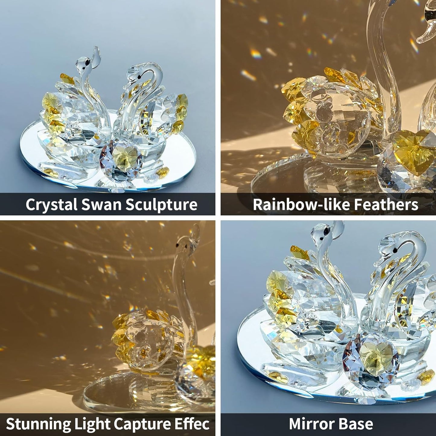 Skiennix Handcrafted Crystal Swan Figurine - Elegant Decorative Glass Collectible | Golden Accent for Home & Gifts