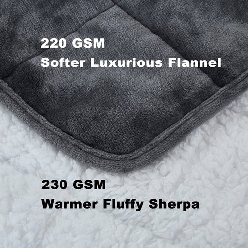 HOSUKKO Sherpa Flannel Weighted Blanket - 20 lbs Dual Sided Comfort Thick Heavy Blankets for Adults Soft Fluffy Flannel Cozy Warm Sherpa for Comfortable Relaxing Sleep, 60x80 inches Grey
