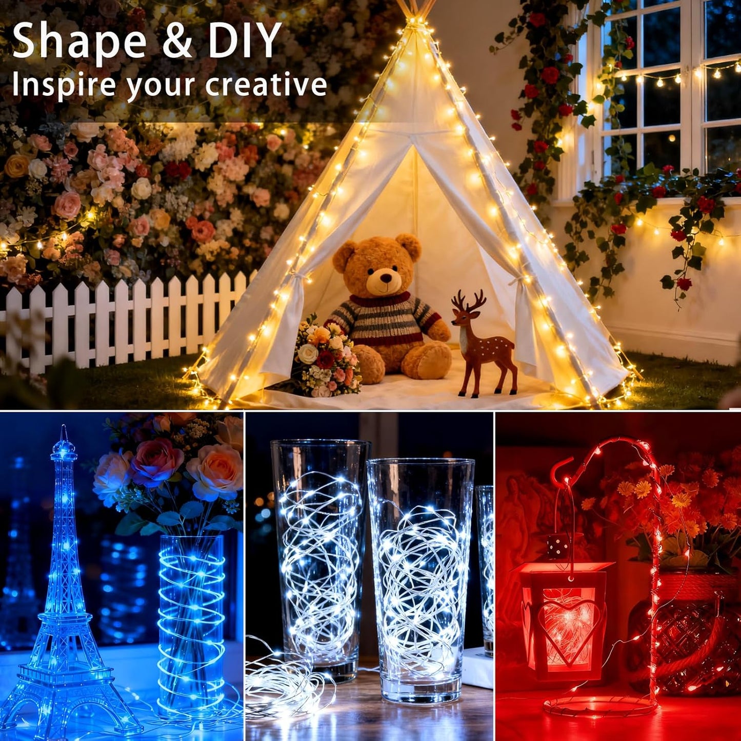 VOOKRY Fairy Lights - 12 Pack Battery Operated Mini Starry String Lights | 30 LEDs, 10 ft Silvery Copper Wire for Weddings, Parties, and Christmas Decor