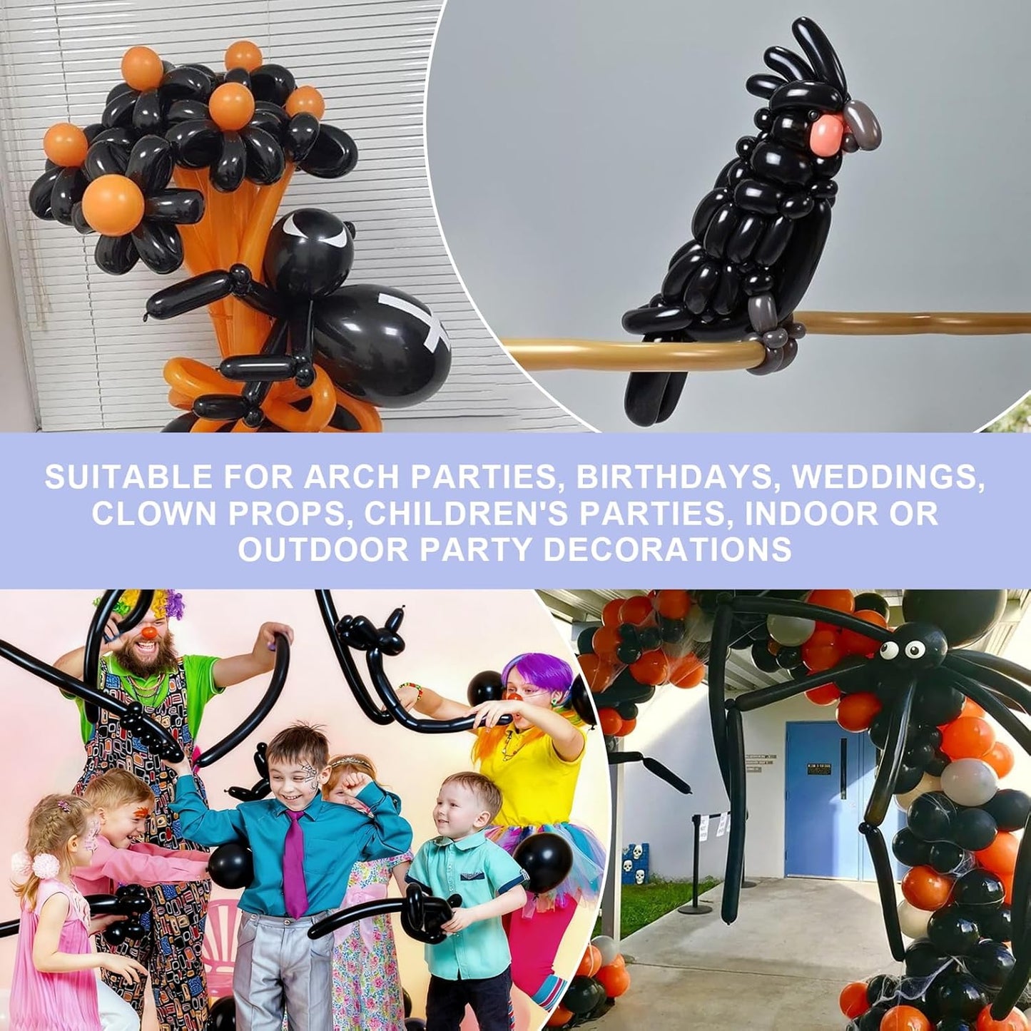 Skiennix 100 PCS Black Balloons - Premium Long Skinny Latex for Twisting & Party Decorations