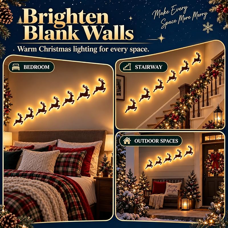 G 7-Piece LED Reindeer Wall Decorations – Antler 3D Glow Christmas Decor (Variation: G)