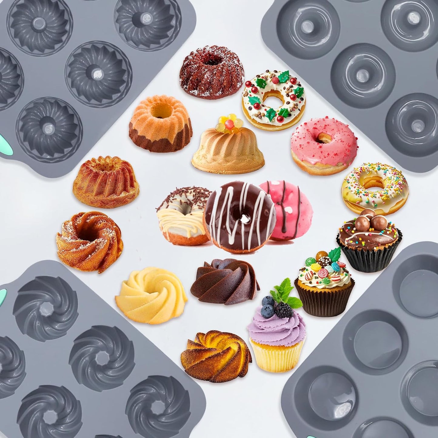 Tongjude Silicone Donut Pans - 8-Piece Nonstick Baking Set | Heat Resistant & Dishwasher Safe, Grey