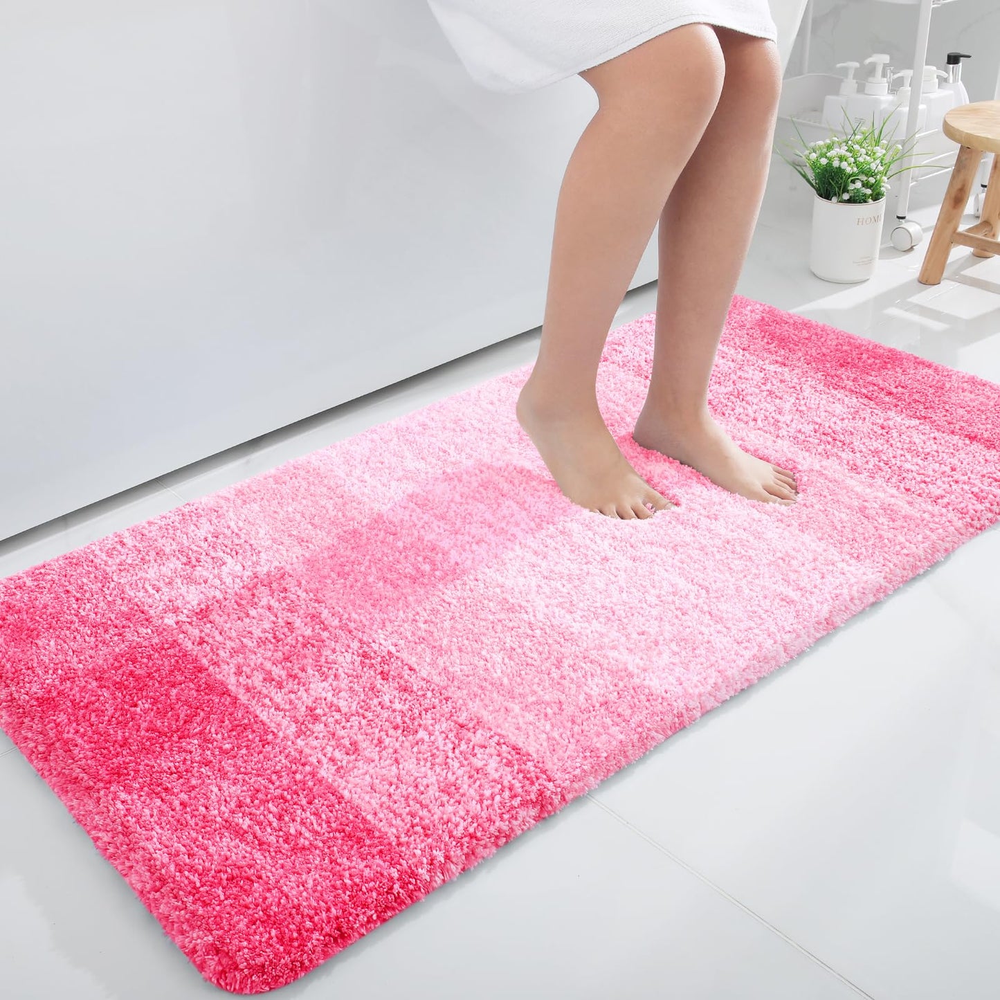 OLANLY Large Bathroom Rugs Mat 44x32, Extra Soft Absorbent Microfiber Bath Rugs, Rubber Backing, Quick Dry, Machine Washable Bath Mats for Bathroom Floor, Tub and Shower, Home Decor Accessories, Pink