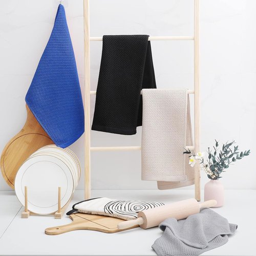 Homaxy Kitchen Dish Towels - Ultra Soft 100% Cotton Waffle Weave, Quick Drying, 13 x 28 Inches, 4-Pack, Blueberry