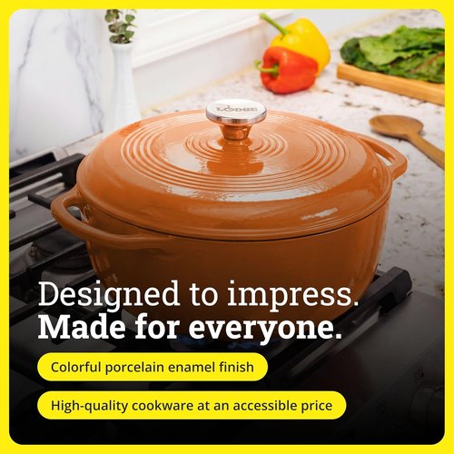 Lodge Enamel Cast Iron Dutch Oven - 6 Quart Moisture-Sealing Lid & Dual Handles - Apricot Color