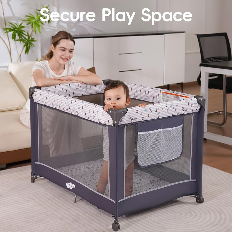 Pamo Babe Pack and Play with Bassinet, Portable Playard for Baby