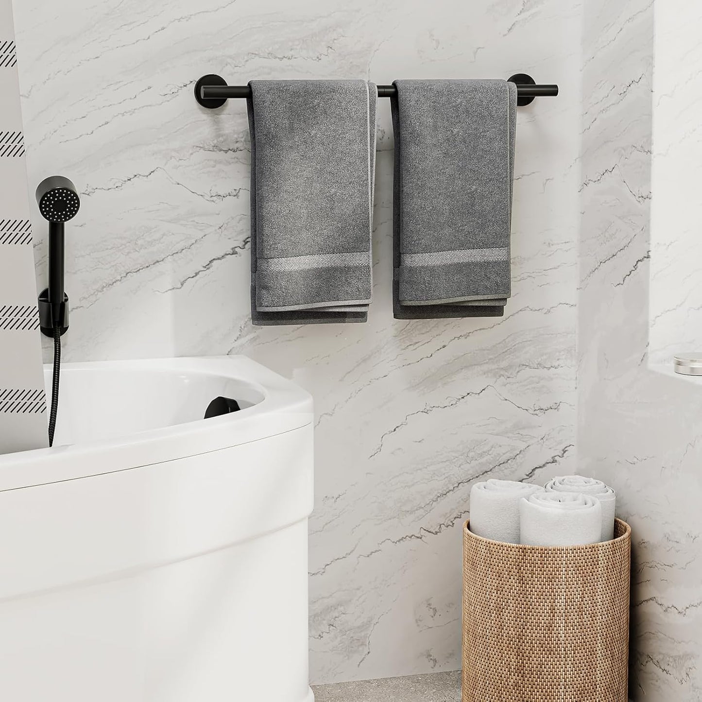 Skiennix Matte Black Towel Bar - 24 Inch Wall-Mounted Towel Rack | Durable SUS304 Stainless Steel