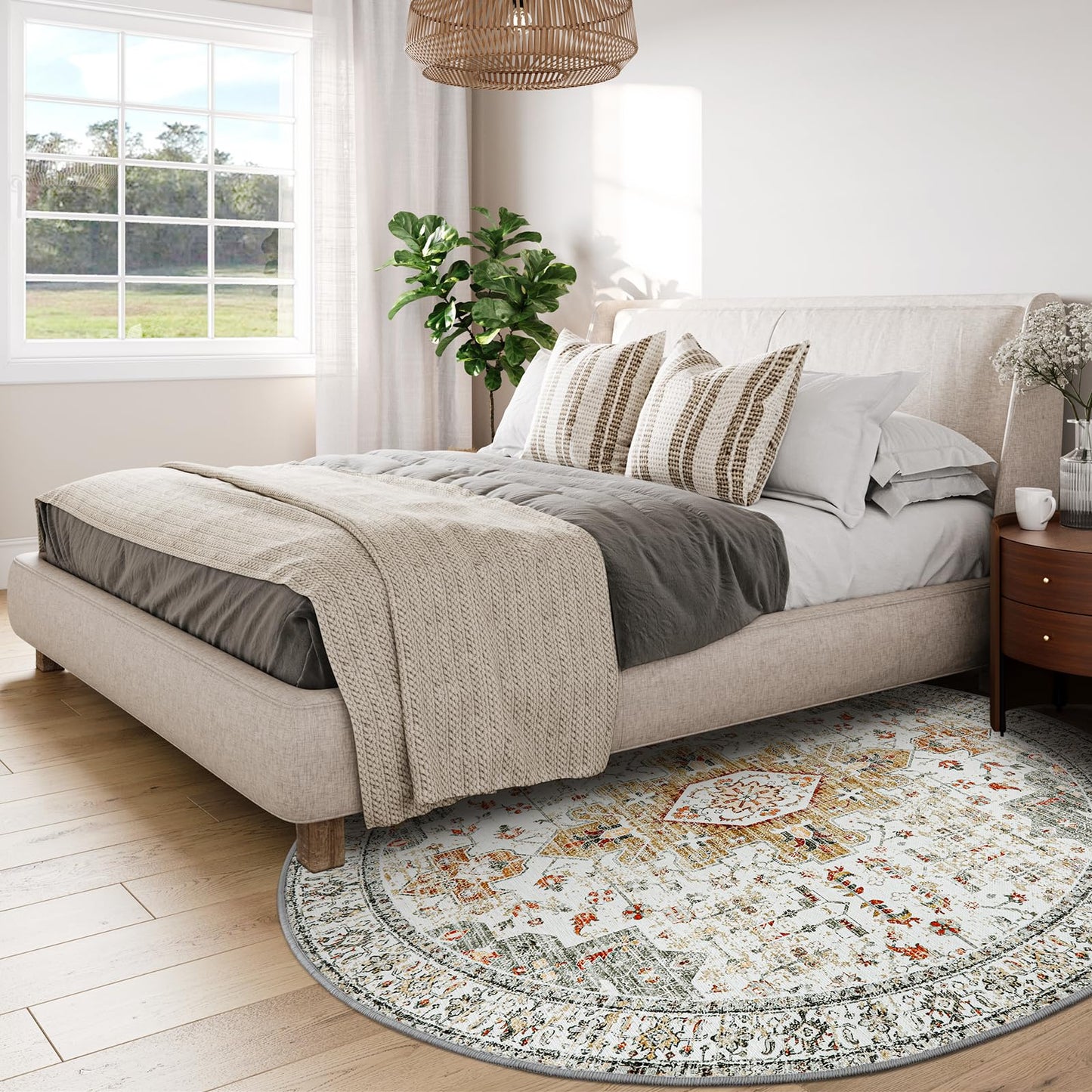 Moynesa Ultra-Thin Washable Round Rug - 6ft Large Living Room Circle Area Rugs, Vintage Dining Room Mat Stain Resistant Nursery Carpet for Bedroom Mudroom Kitchen Apartment Home Office