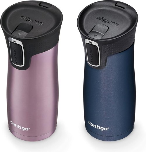 Contigo West Loop Travel Mug - Stainless Steel, Vacuum-Insulated, Spill-Proof Lid | 16 Ounces, 2-Pack