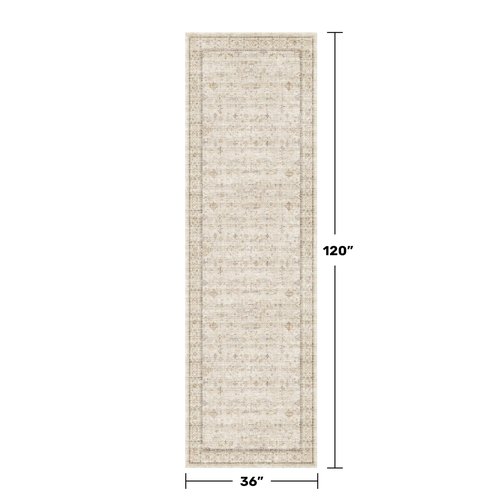 Beige 3x10 Washable Long Hallway Runner Rug Non Slip, Stain & Fade Resistant Farmhouse Kitchen Rug, Neutral Traditional Home Décor, Low Pile Non-Shedding Stain Resistant Oriental Carpet