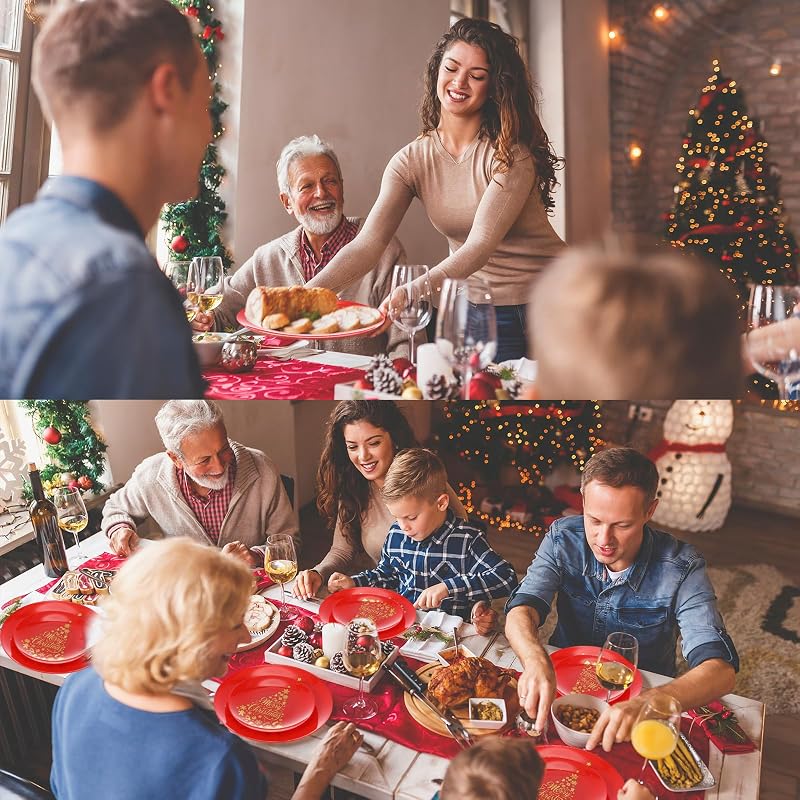 Christmas Disposable Dinnerware Set 280 PCS - 40 Plates, 40 Cups, 40 Dessert Plates, 40 Napkins, 40 Cutlery