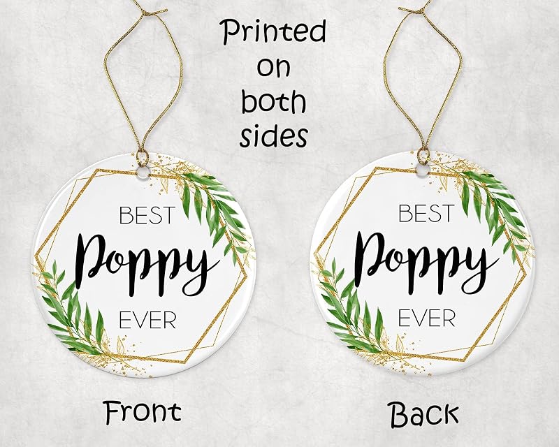 Poppy Christmas Ornament – Ceramic, Double-Sided Print with Gold Ribbon