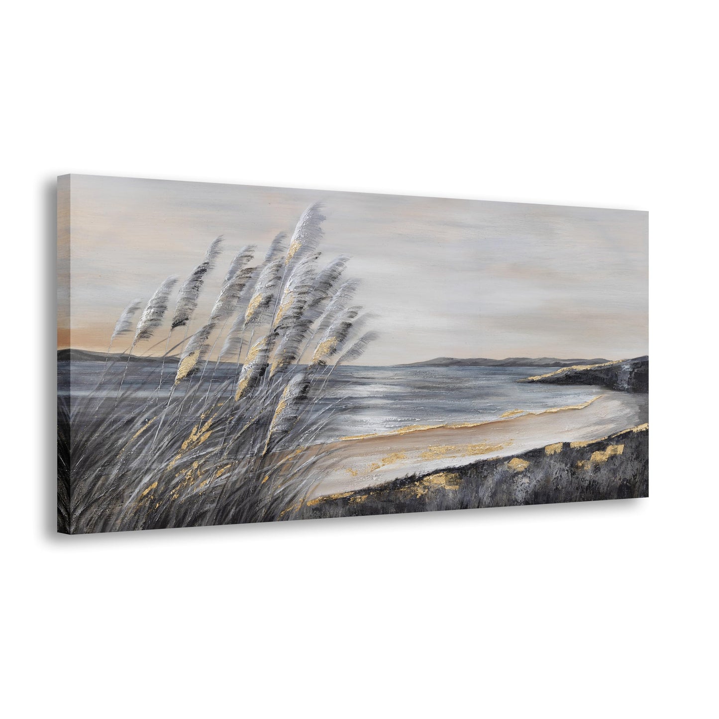 Yuaxker Ocean Wall Art Grey and Gold Ocean Art Canvas Painting Prints for Wall Decor Aesthetic for Living Room, Bedroom, Dining Room Office Home Artwork 20x40 inch