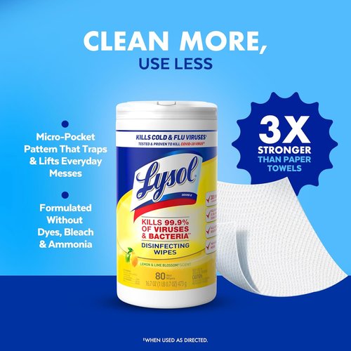 Lysol Disinfecting Wipes Bundle - All-Purpose Multi-Surface Cleaner | Lemon & Lime, 80 Count
