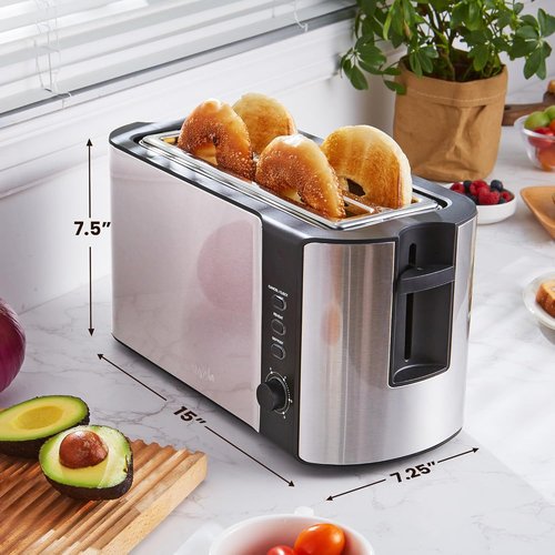 Elite Gourmet ECT-3100 4-Slice Long Slot Toaster - Extra Wide Slots for Bagels & Sourdough | 6 Browning Settings | Stainless Steel