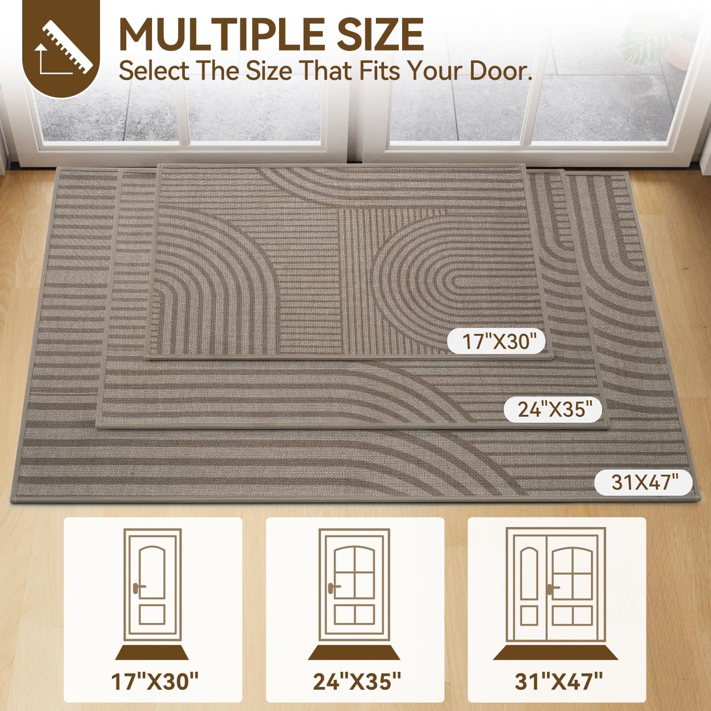 QiCaiJia Front Door Mat 17''x30'', Absorbent Dirt Resist Washable Non Slip Low-Profile Indoor Doormat, Easy Clean Welcome Entryway Door Mats, Brown